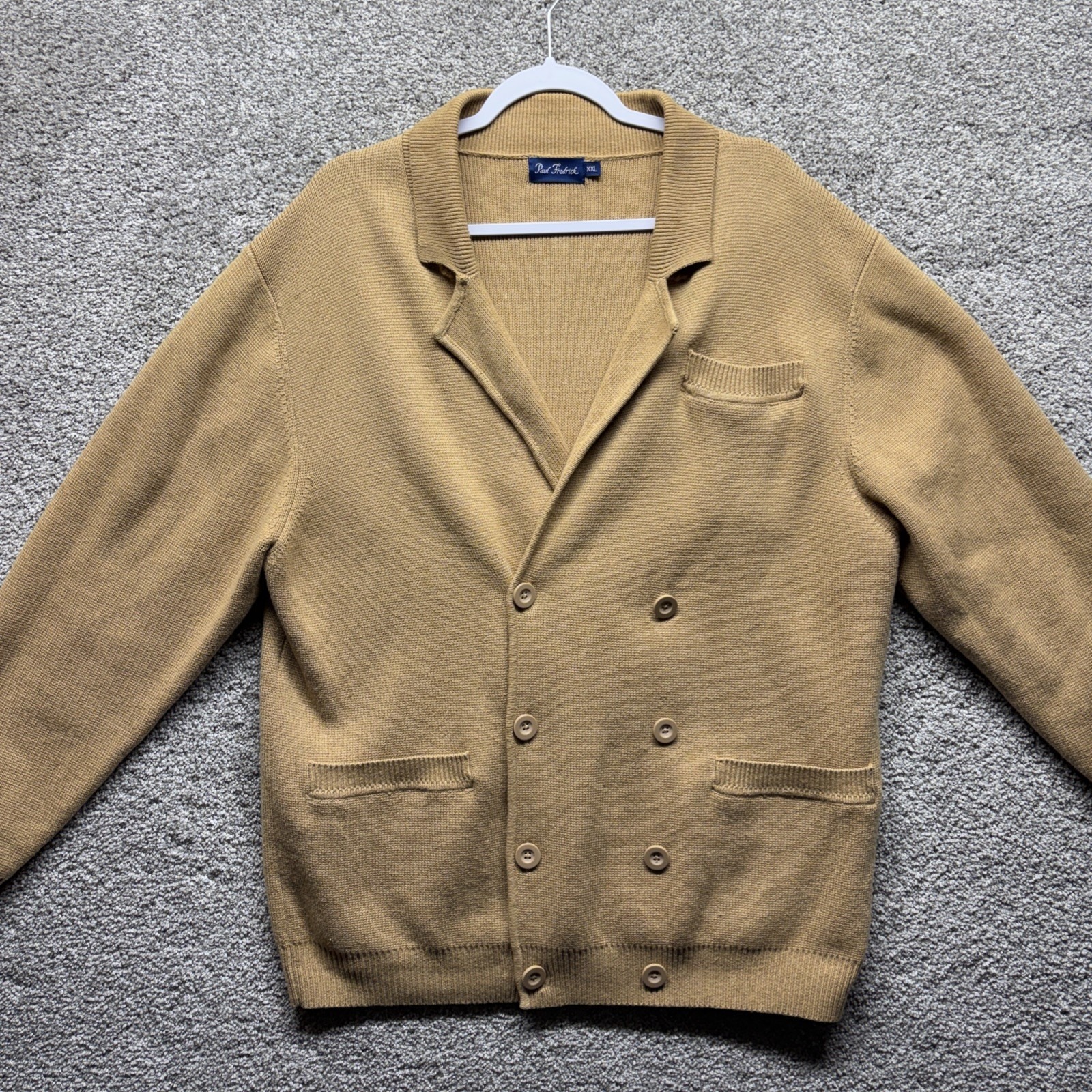 Paul Fredrick Double Breasted Cardigan Knit Men's Xxl Tan Merino Wool Grandpa
